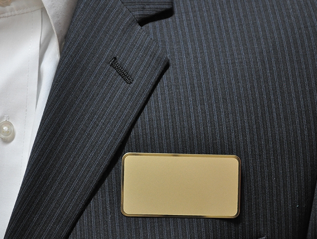 Logo on frosted gold rectangle 