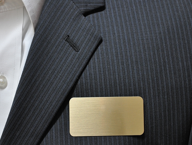 Logo on satin gold brass 
