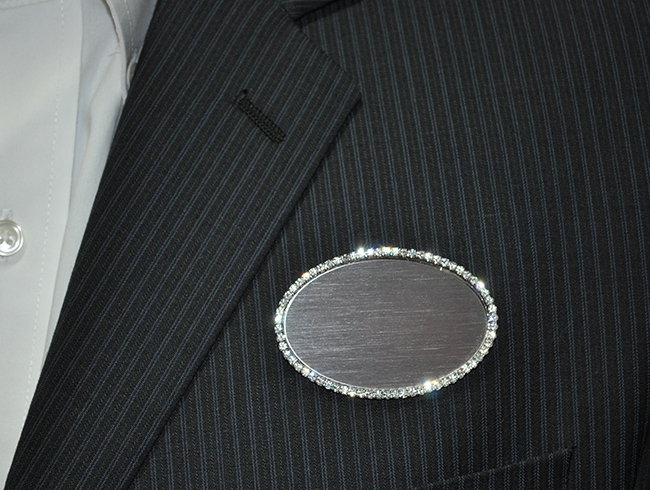 Logo on silver bling oval 