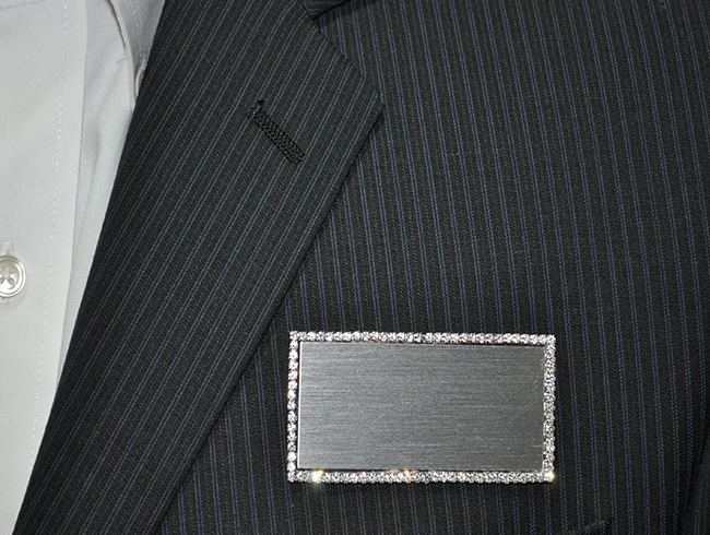 Logo on  silver bling rectangle 