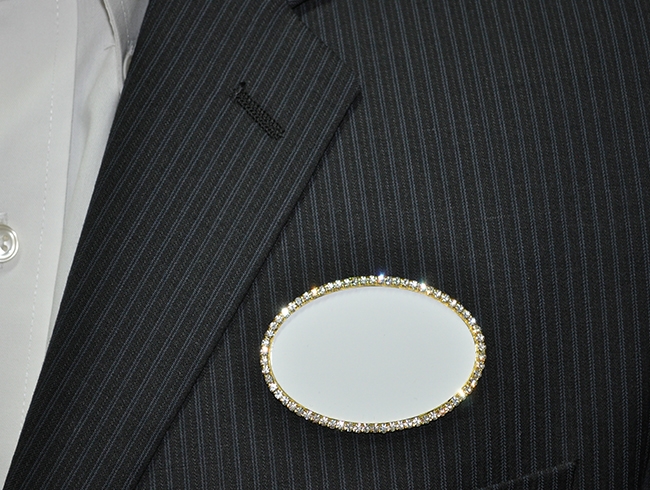 Logo on white/gold bling oval 