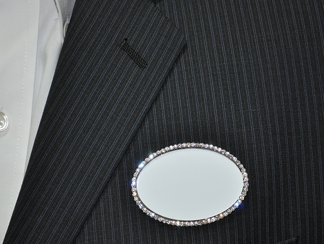 Logo on white/silver bling oval 